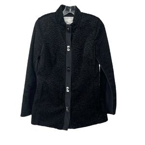 Carol Anderson By Invitation Black Faux Fur Jacket Size S Turn Lock Classic Chic